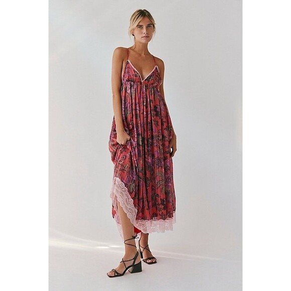 Free People Dresses & Skirts - Free People Primmy Printed Midi/Maxi Dress Sz L Large Red Combo Floral $250 NWOT